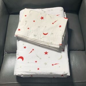 Twin 100%Cotton Flannel Moons & Stars Flat Sheet & Matching Pillow Case